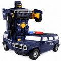 Dark blue Kiddla automatic transforming police robot car shown in vehicle and robot modes