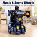 Dark blue transforming police robot toy with music and electronic sound effects