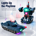 Transforming tank robot with colorful lights and sound effects