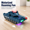 Motorized transforming tank toy roaming on a smooth floor