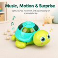 Musical moving turtle toy with lights and egg-dropping action