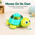 Self-propelled musical turtle toy moving on a smooth floor