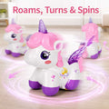 Spinning unicorn toy roaming and turning on the floor